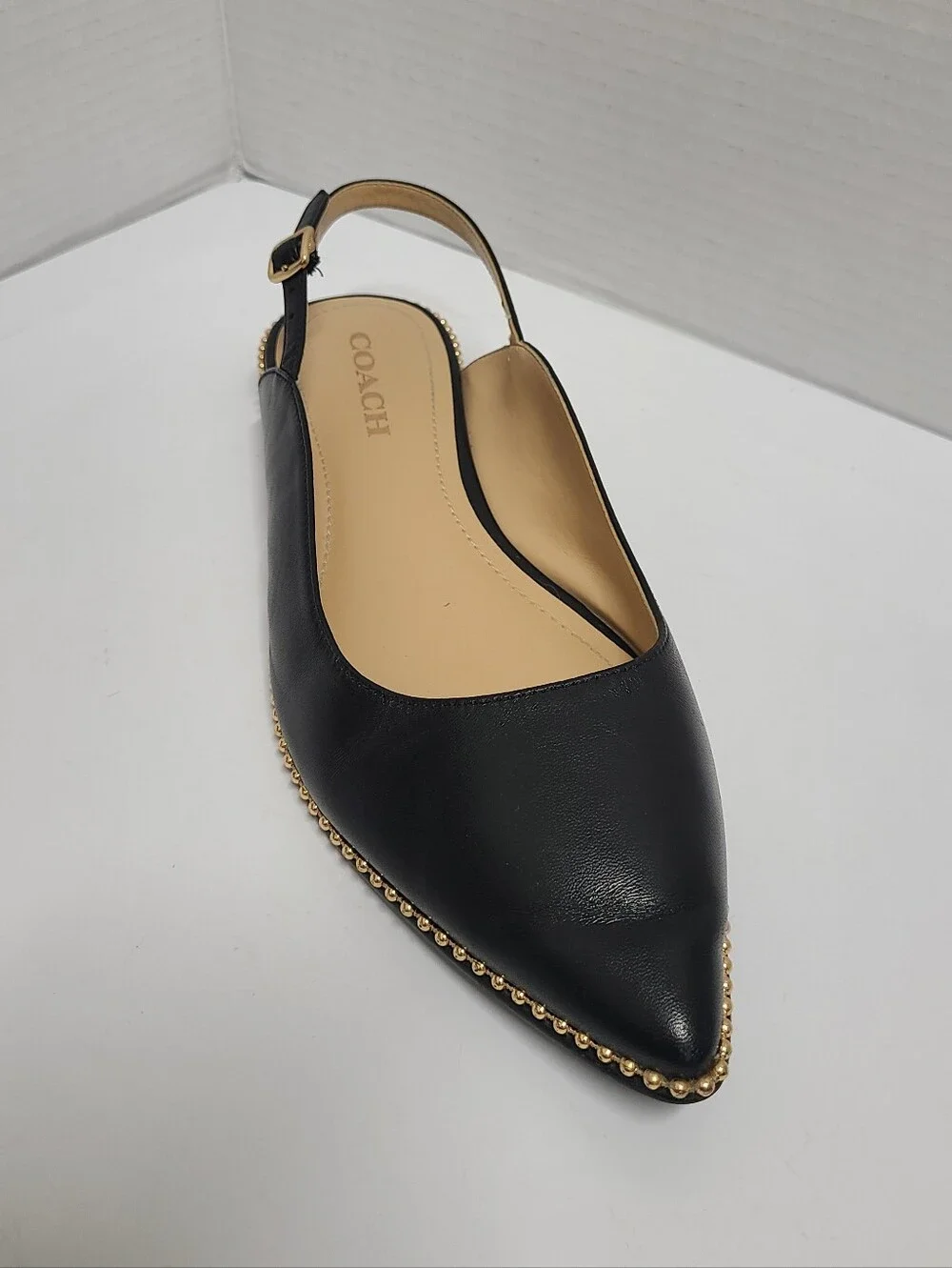 Coach Black Leather Vae Skimmer Studded Slingback Flats Sz 8 - Picture 4 of 14